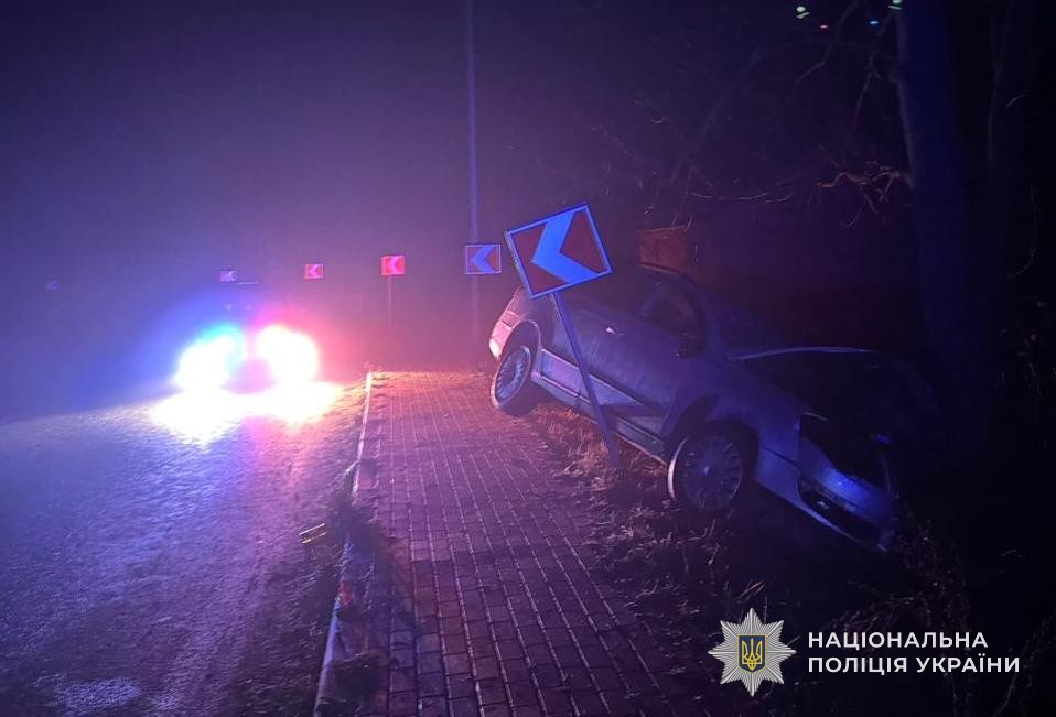 Во Львовской области пьяный 19-летний водитель не справился с управлением и врезался в дерево